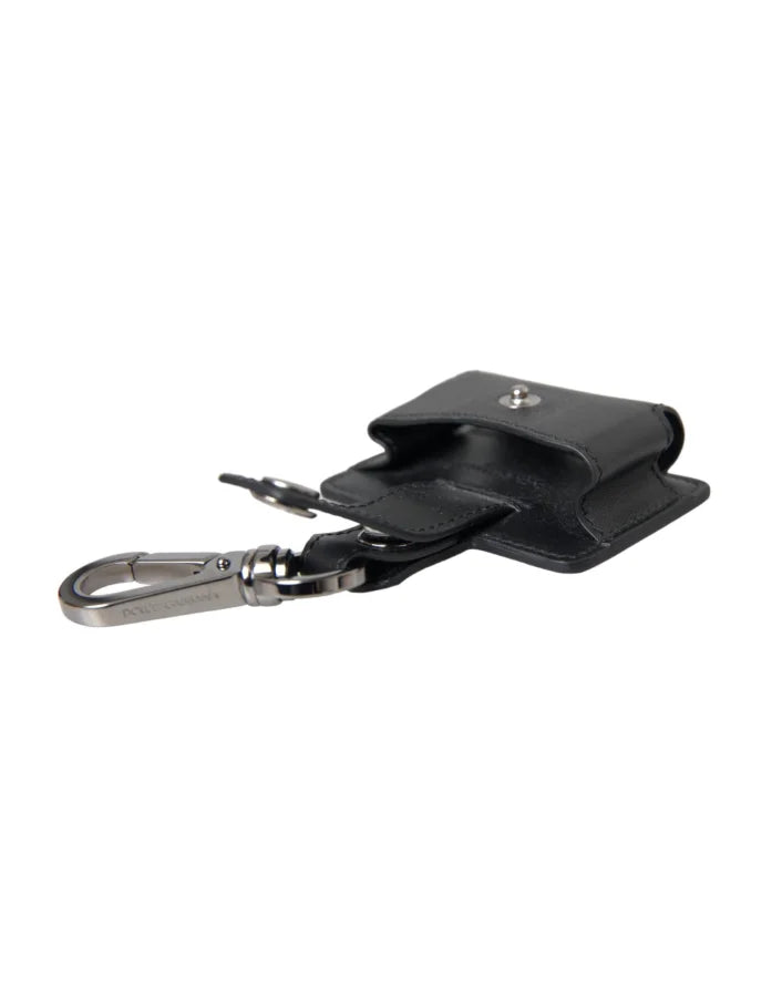 Dolce &amp; Gabbana Black Plain Leather Silver Metal Airpods Case