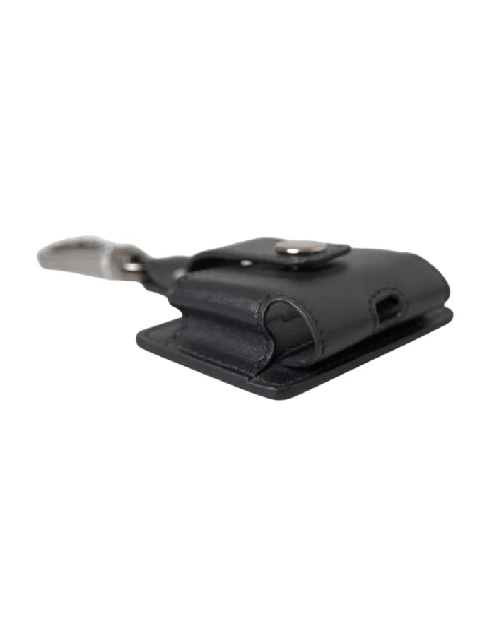 Dolce &amp; Gabbana Black Plain Leather Silver Metal Airpods Case