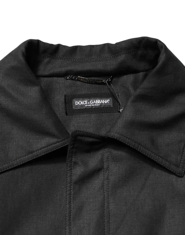 Dolce &amp; Gabbana Black Pockets Collared Trench Coat Jacket