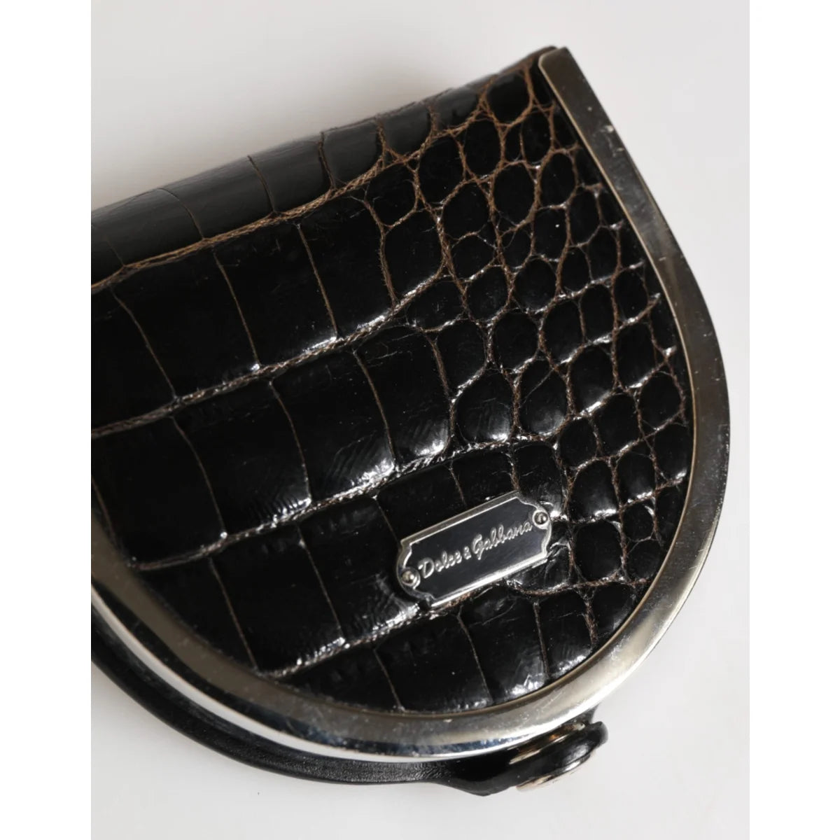 Dolce and Gabbana Black Polished American Alligator Leather Wallet &