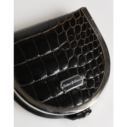 Dolce and Gabbana Black Polished American Alligator Leather Wallet &