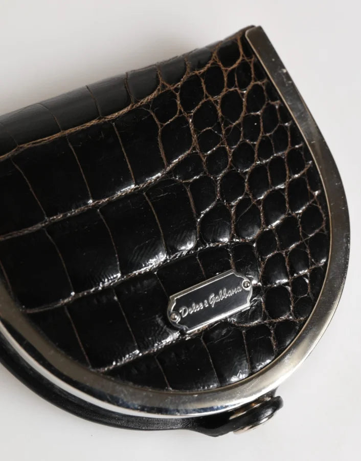 Dolce &amp; Gabbana Black Polished Crocodile Leather Mens Coin Purse Wallet