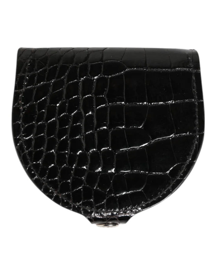 Dolce &amp; Gabbana Black Polished Crocodile Leather Mens Coin Purse Wallet