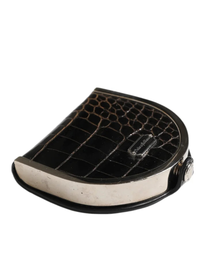 Dolce &amp; Gabbana Black Polished Crocodile Leather Mens Coin Purse Wallet