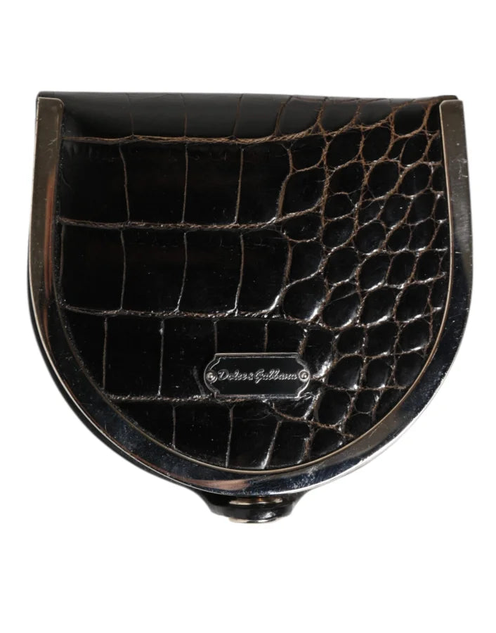 Dolce &amp; Gabbana Black Polished Crocodile Leather Mens Coin Purse Wallet