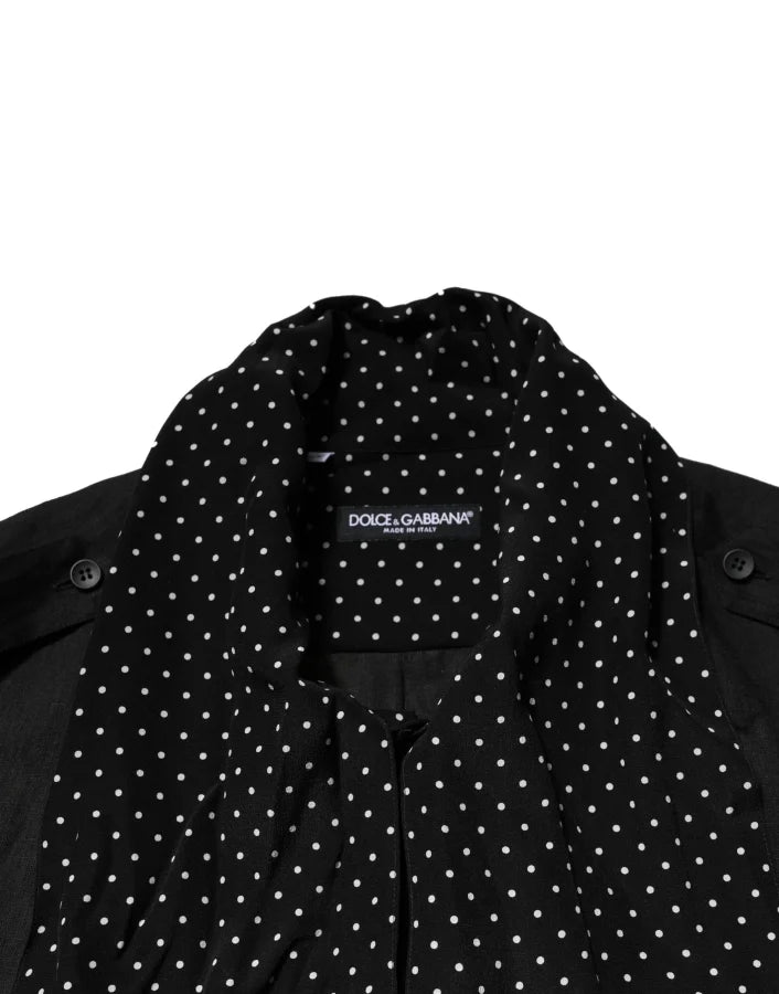 Dolce &amp; Gabbana Black Polka Dot Collar Tie Neck Casual Shirt
