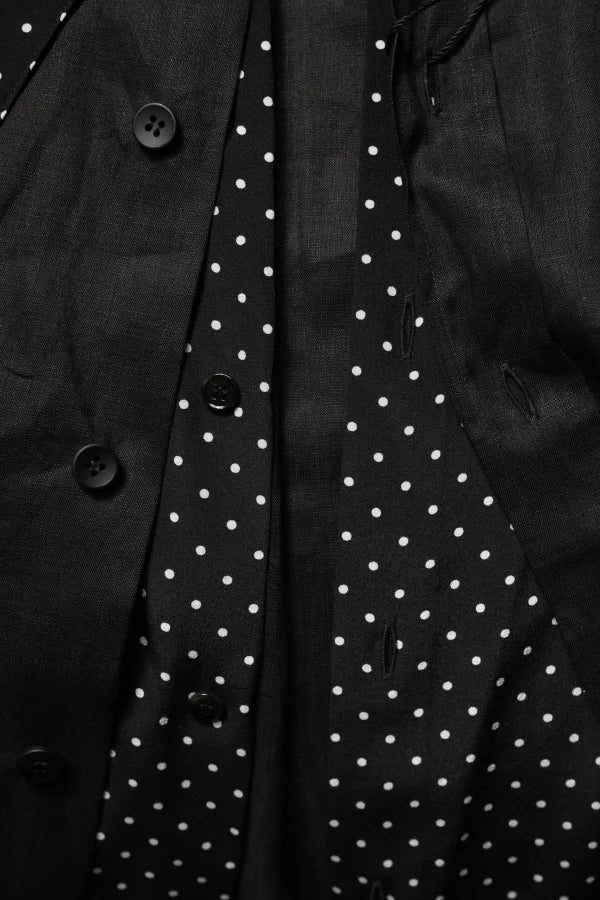 Dolce &amp; Gabbana Black Polka Dot Collar Tie Neck Casual Shirt