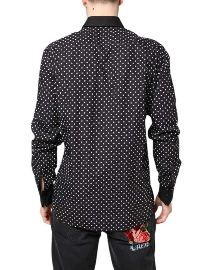 Dolce &amp; Gabbana Black Polka Dot Cotton Formal Dress Shirt