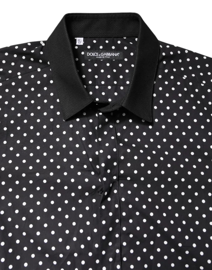 Dolce &amp; Gabbana Black Polka Dot Cotton Formal Dress Shirt