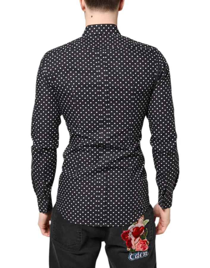 Dolce &amp; Gabbana Black Polka Dot Long Sleeves Gold Formal Shirt