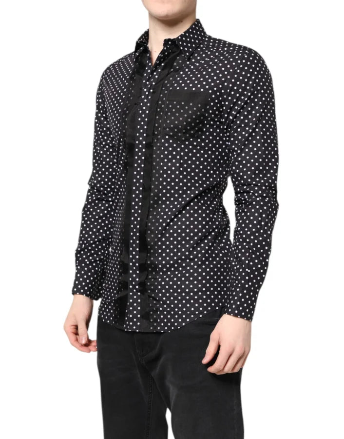 Dolce &amp; Gabbana Black Polka Dot Long Sleeves Gold Formal Shirt