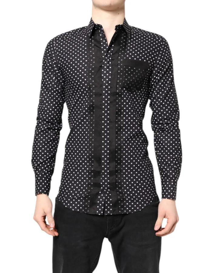 Dolce &amp; Gabbana Black Polka Dot Long Sleeves Gold Formal Shirt