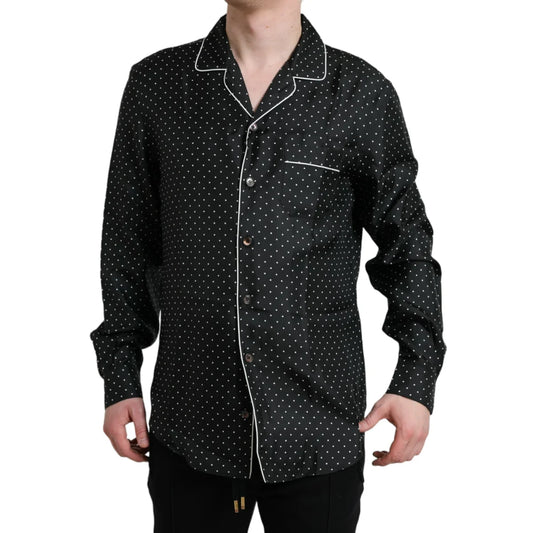 Dolce & Gabbana Black Polka Dot Lounge Shirt Classic Long Sleeve