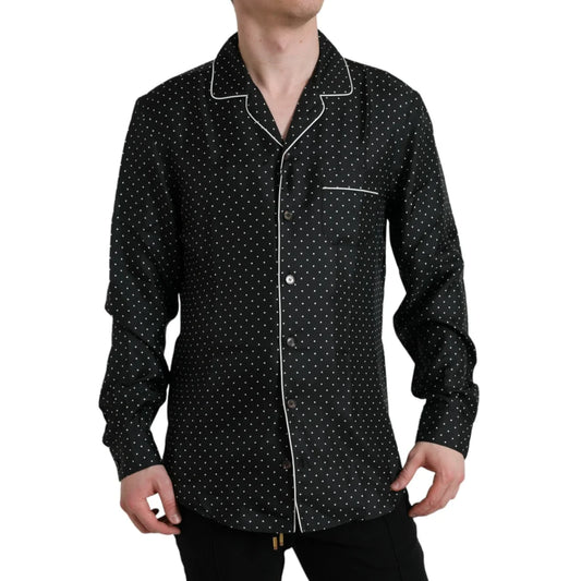 Dolce & Gabbana Black Polka Dot Lounge Shirt Classic Long Sleeve