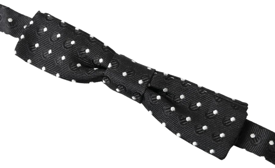 Dolce &amp; Gabbana Black Polka Dot Silk Adjustable Men Neck Papillon Bow Tie