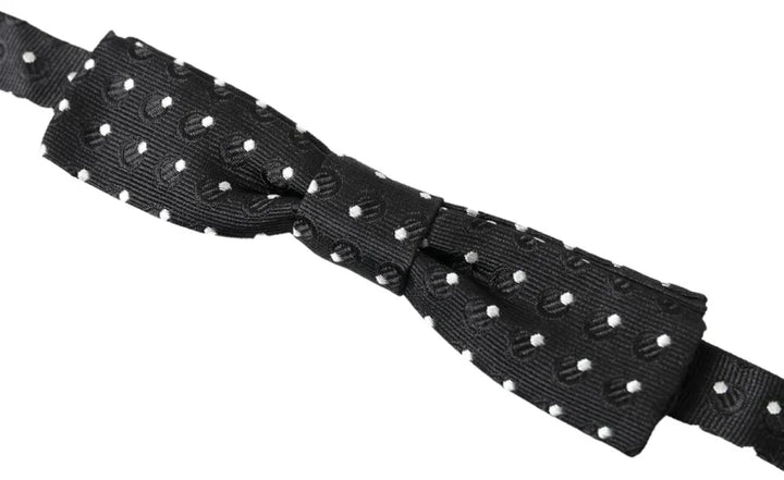 Dolce &amp; Gabbana Black Polka Dot Silk Adjustable Men Neck Papillon Bow Tie
