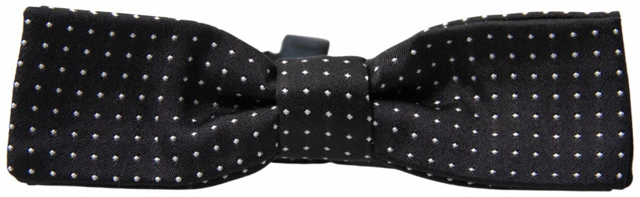 Dolce &amp; Gabbana Black Polka Dot Silk Adjustable Men Neck Papillon Bow Tie