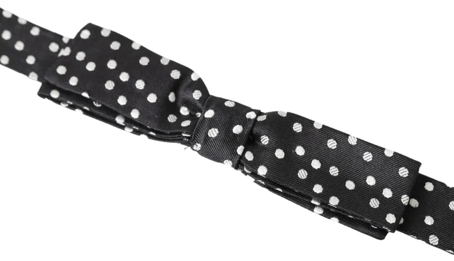 Dolce &amp; Gabbana Black Polka Dot Silk Adjustable Men Neck Papillon Bow Tie