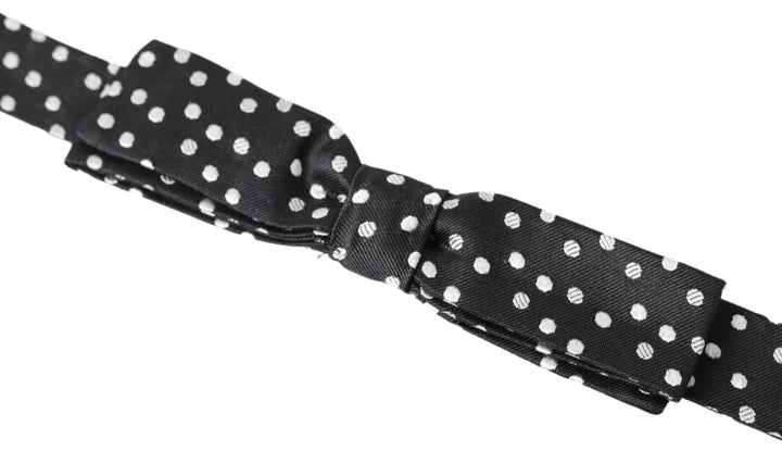 Dolce &amp; Gabbana Black Polka Dot Silk Adjustable Men Neck Papillon Bow Tie
