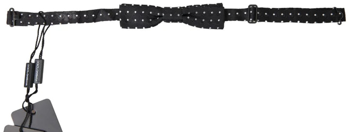 Dolce &amp; Gabbana Black Polka Dot Silk Adjustable Men Neck Papillon Bow Tie
