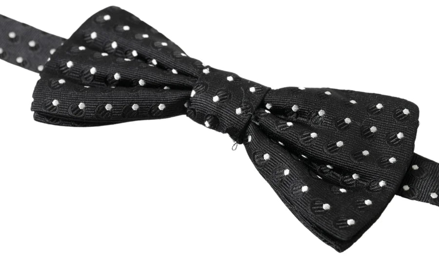 Dolce &amp; Gabbana Black Polka Dot Silk Adjustable Men Neck Papillon Bow Tie