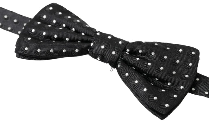 Dolce &amp; Gabbana Black Polka Dot Silk Adjustable Men Neck Papillon Bow Tie