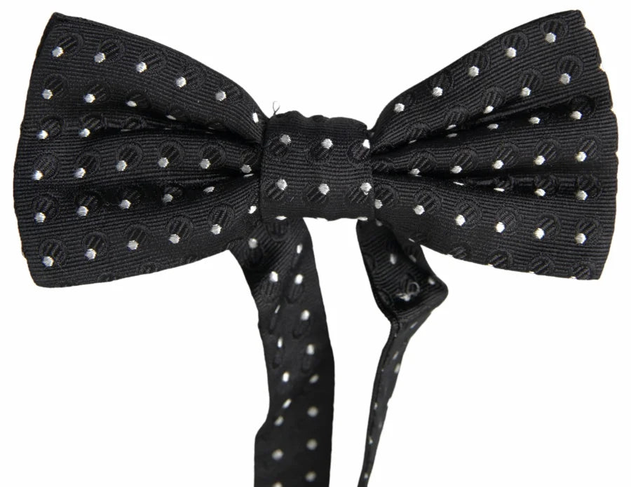 Dolce &amp; Gabbana Black Polka Dot Silk Adjustable Men Neck Papillon Bow Tie