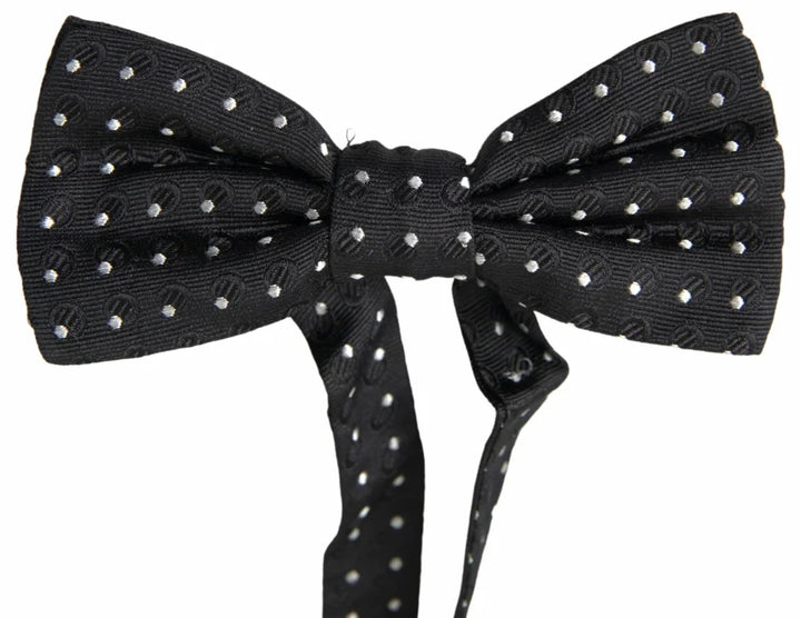 Dolce &amp; Gabbana Black Polka Dot Silk Adjustable Men Neck Papillon Bow Tie