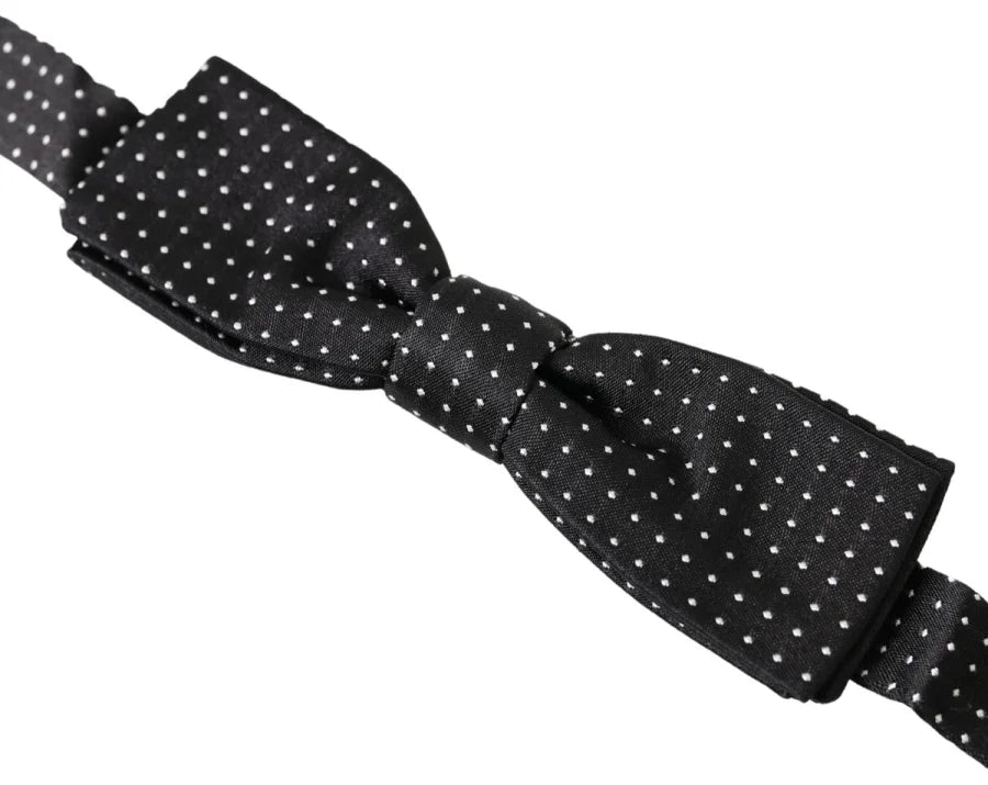 Dolce &amp; Gabbana Black Polka Dot Silk Adjustable Men Neck Papillon Bow Tie