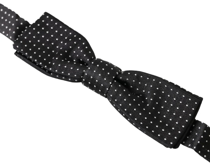 Dolce &amp; Gabbana Black Polka Dot Silk Adjustable Men Neck Papillon Bow Tie