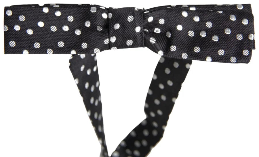 Dolce &amp; Gabbana Black Polka Dot Silk Adjustable Men Neck Papillon Bow Tie