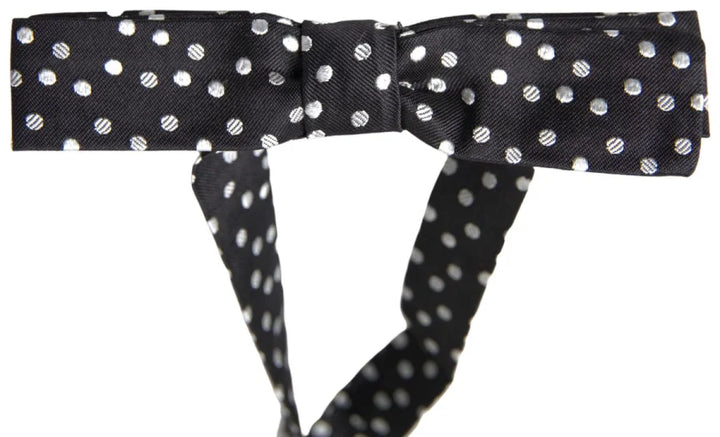 Dolce &amp; Gabbana Black Polka Dot Silk Adjustable Men Neck Papillon Bow Tie