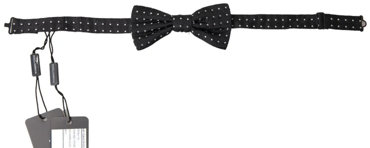 Dolce &amp; Gabbana Black Polka Dot Silk Adjustable Men Neck Papillon Bow Tie