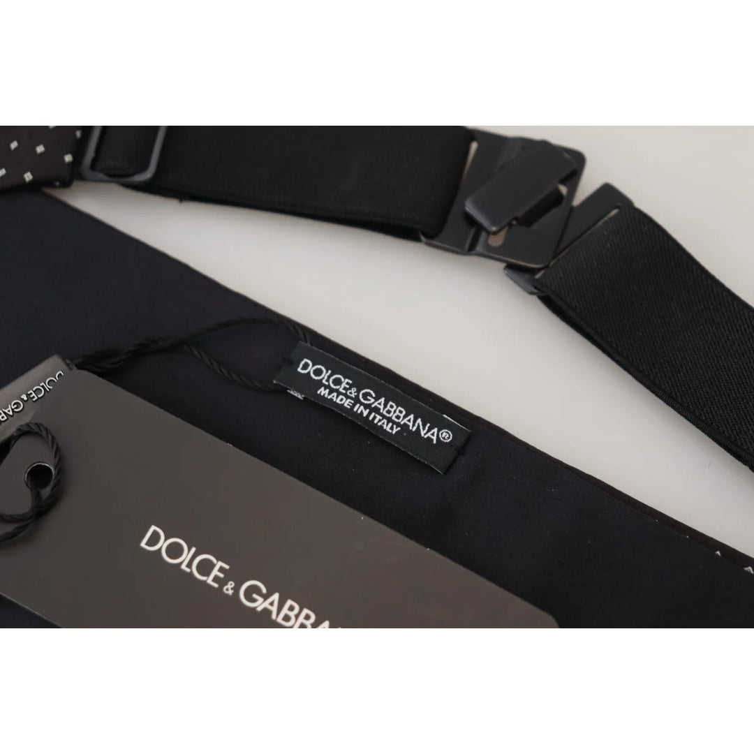 Dolce & Gabbana Black Polka Dot Wide Waist Men Belt Cummerband
