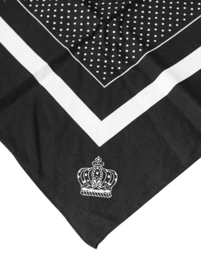 Dolce &amp; Gabbana Black Polka Dots Cotton Handkerchief Scarf