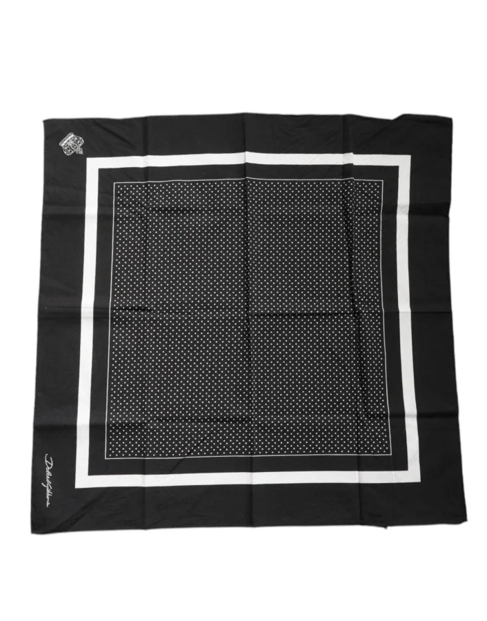 Dolce &amp; Gabbana Black Polka Dots Cotton Handkerchief Scarf
