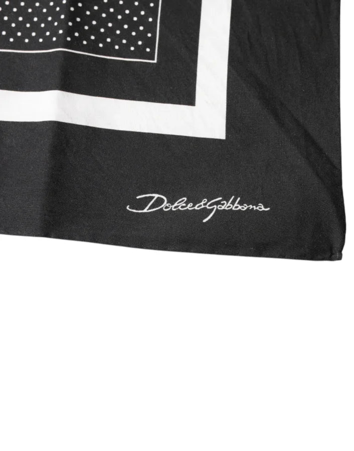 Dolce &amp; Gabbana Black Polka Dots Cotton Handkerchief Scarf