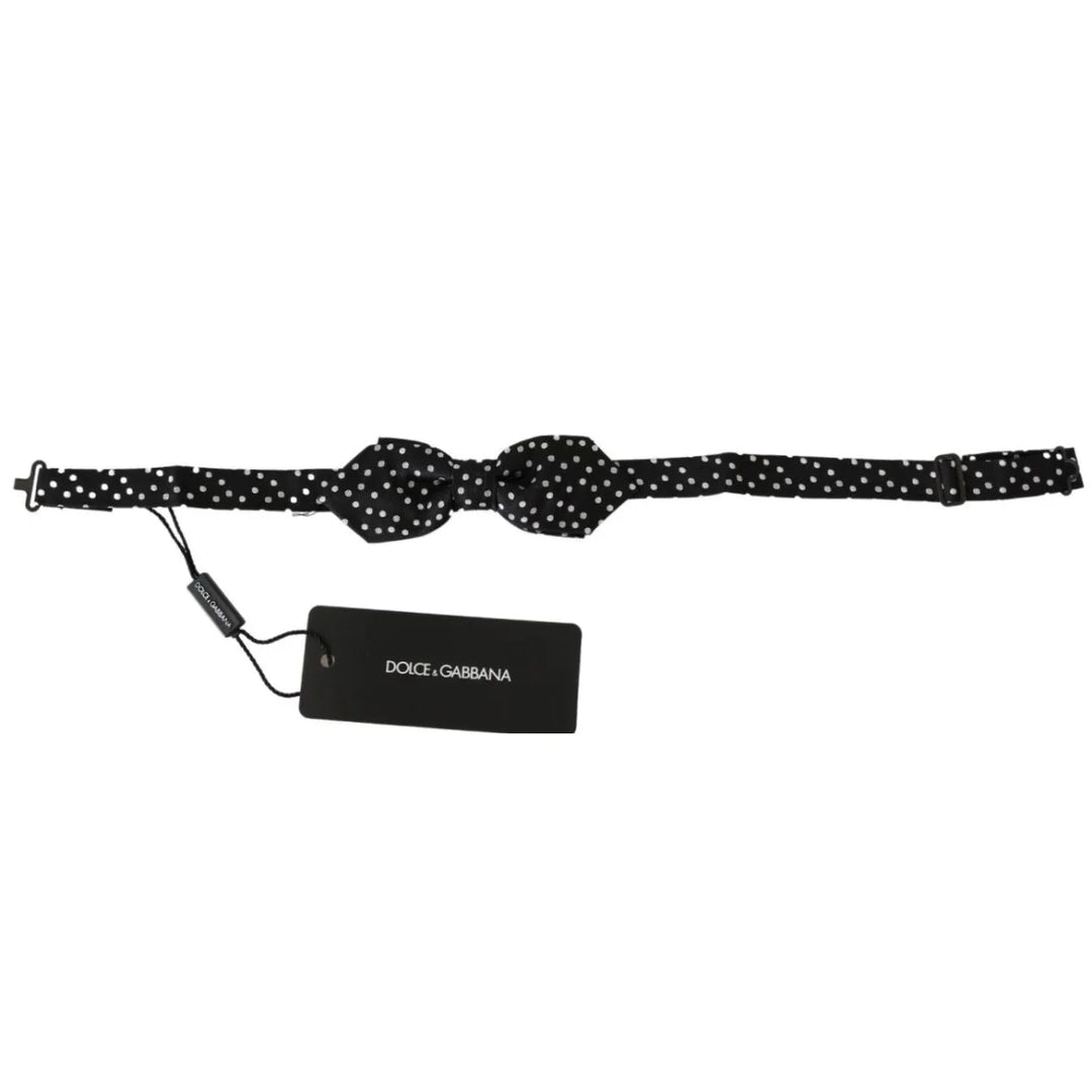 Dolce & Gabbana Black Polka Dots Mens Necktie Papillon 100% Silk Bow Tie