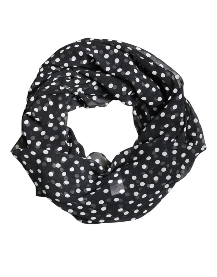 Dolce &amp; Gabbana Black Polka Dots Polyester Wrap Shawl Scarf