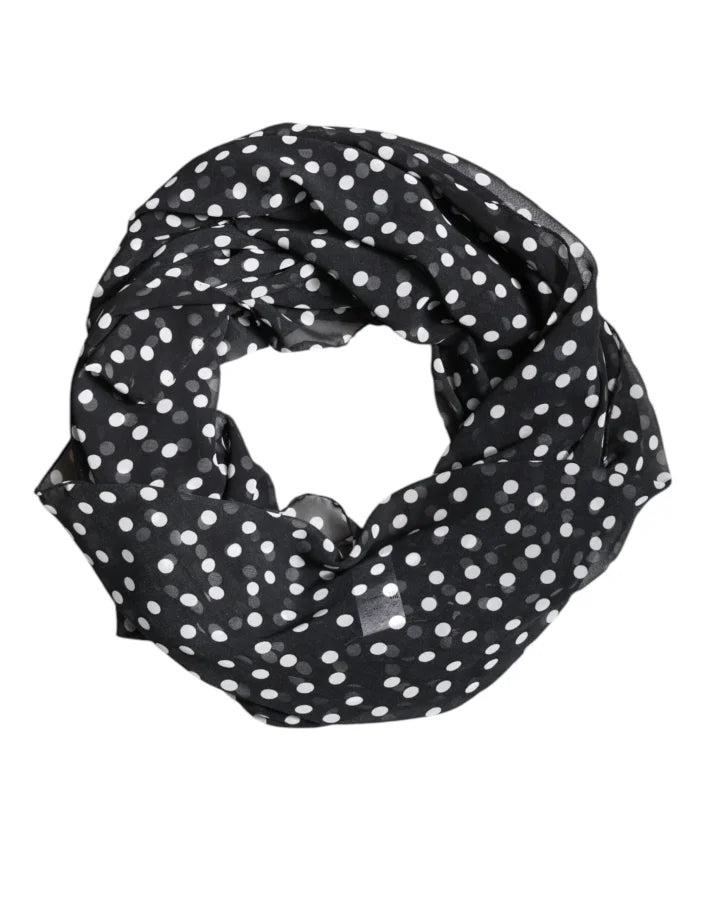 Dolce &amp; Gabbana Black Polka Dots Polyester Wrap Shawl Scarf