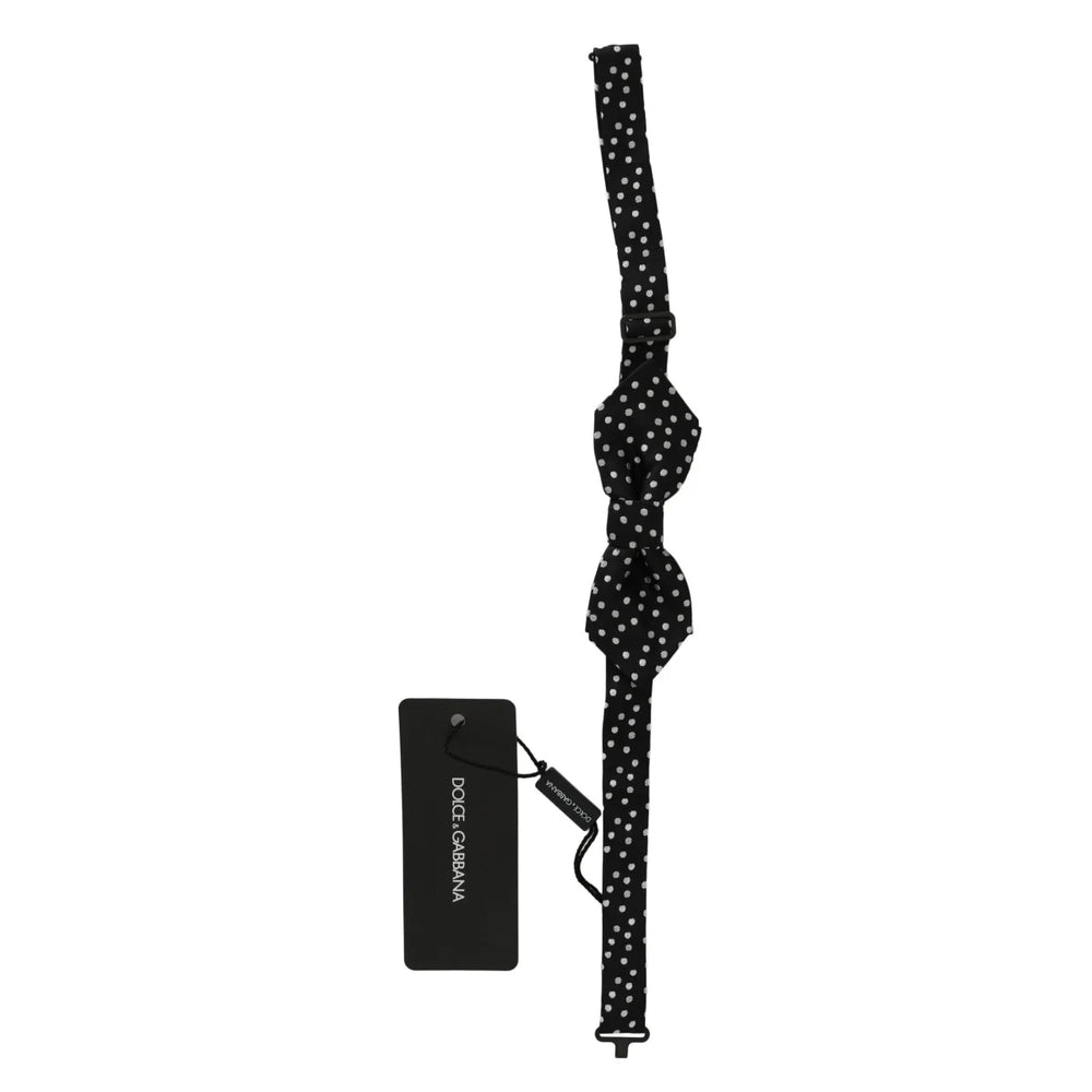 Dolce & Gabbana Black Polka Dots Silk Adjustable Neck Papillon Men Bow Tie