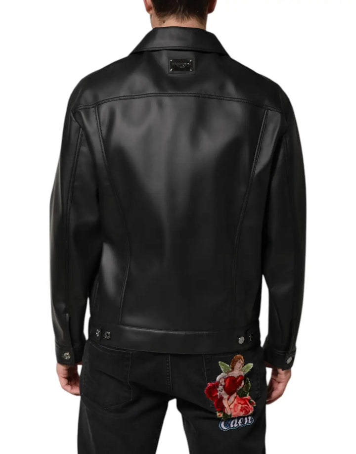Dolce &amp; Gabbana Black Polyester Button Down Biker Jacket
