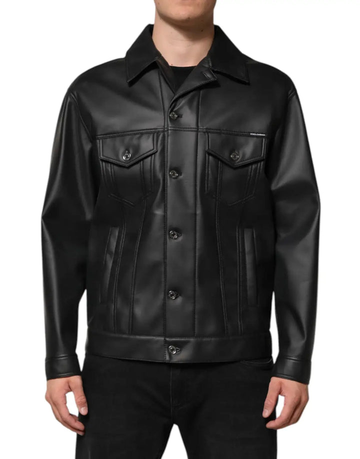 Dolce &amp; Gabbana Black Polyester Button Down Biker Jacket