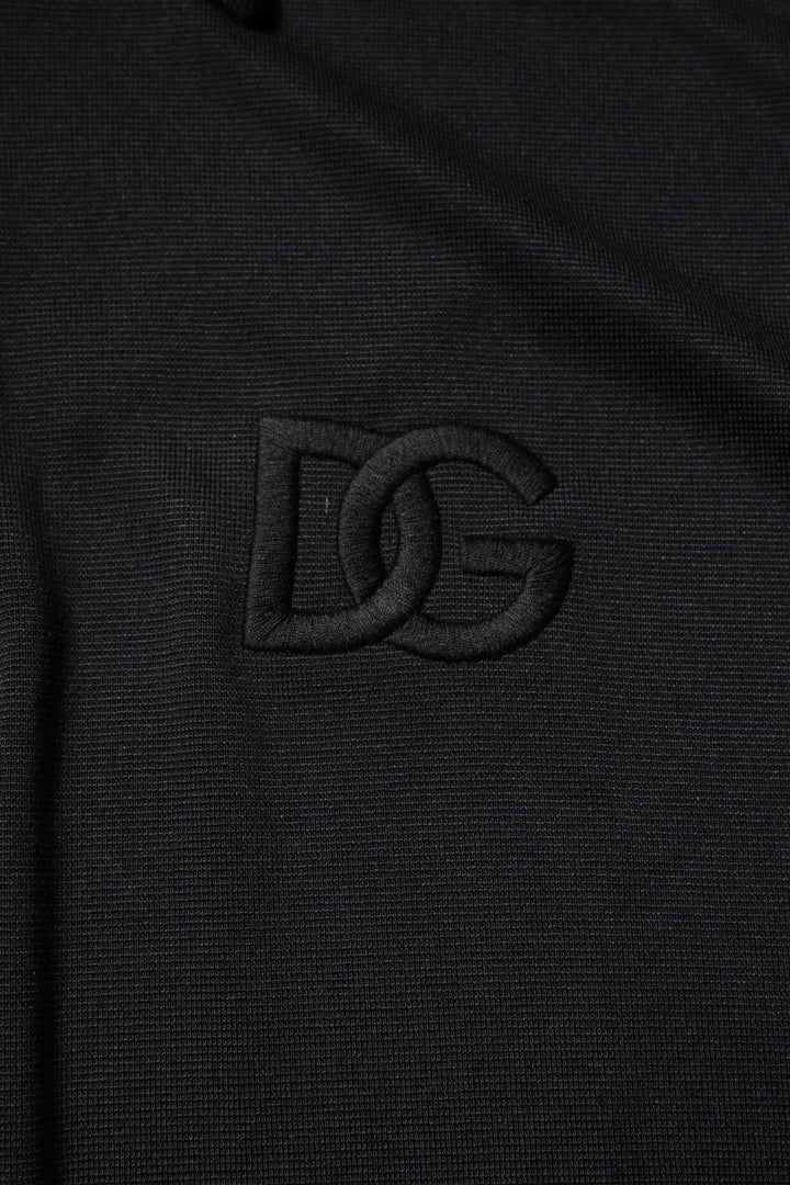 Dolce &amp; Gabbana Black Polyester Dg Logo Collared Polo T-shirt