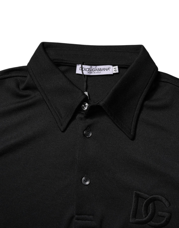 Dolce &amp; Gabbana Black Polyester Dg Logo Collared Polo T-shirt