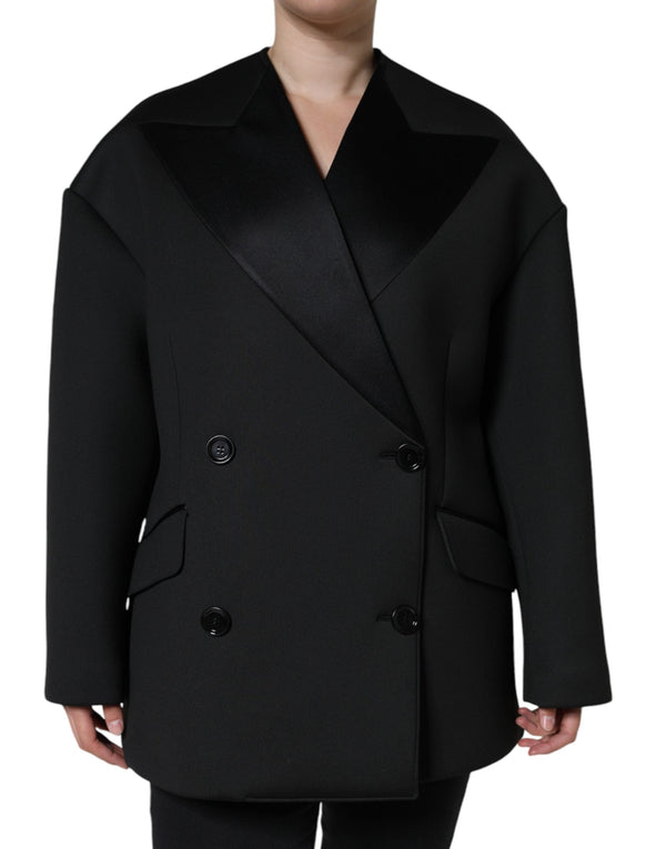 Dolce & Gabbana Overcoats - Black Polyester Double Breasted Coat Jacket