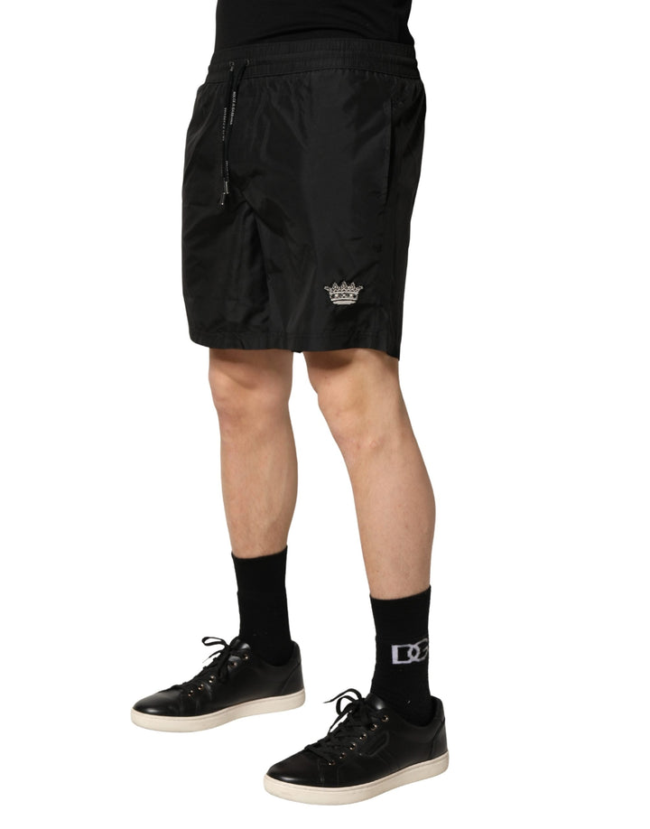 Dolce &amp; Gabbana Black Polyester Drawstring Men Shorts Swimwear
