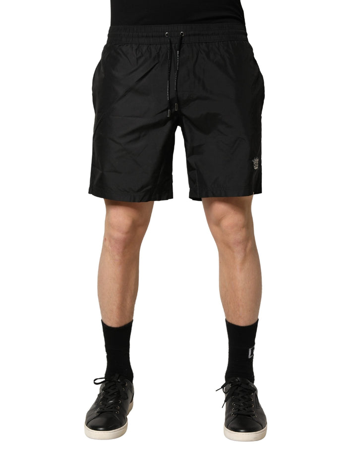 Dolce &amp; Gabbana Black Polyester Drawstring Men Shorts Swimwear