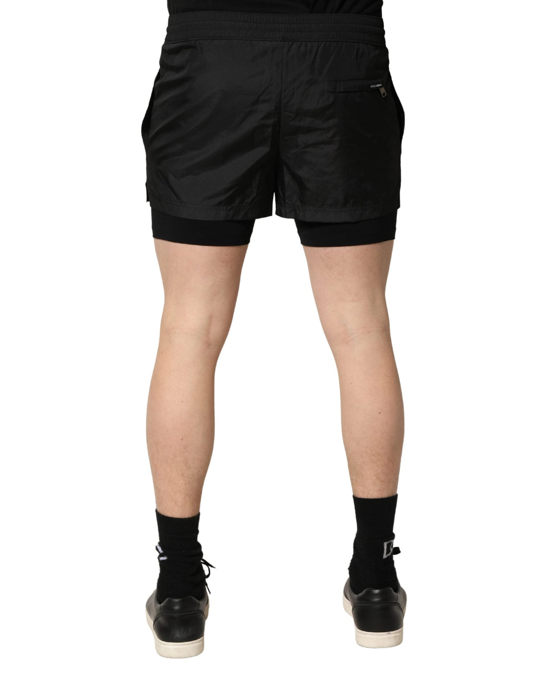 Dolce &amp; Gabbana Black Polyester Drawstring Men Shorts Swimwear