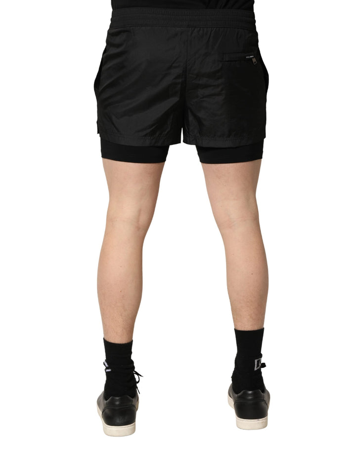 Dolce &amp; Gabbana Black Polyester Drawstring Men Shorts Swimwear